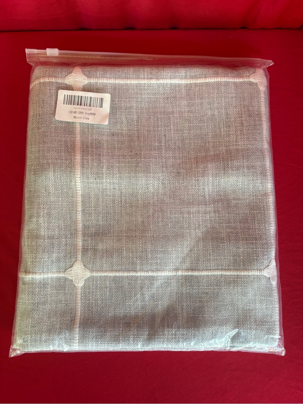 Embroidered Linen-Texture Table cloth Light Gray.